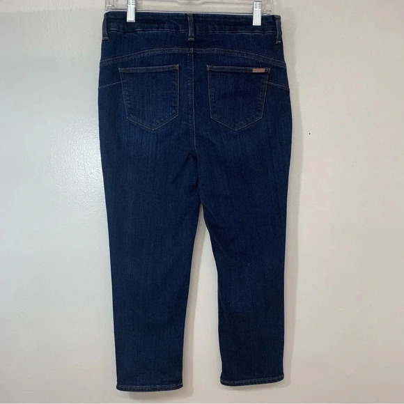 Chicos 0 Jeans Woman 4 Crop Mid Rise Blue Dark Wash Stretch Straight Classic - Picture 4 of 11